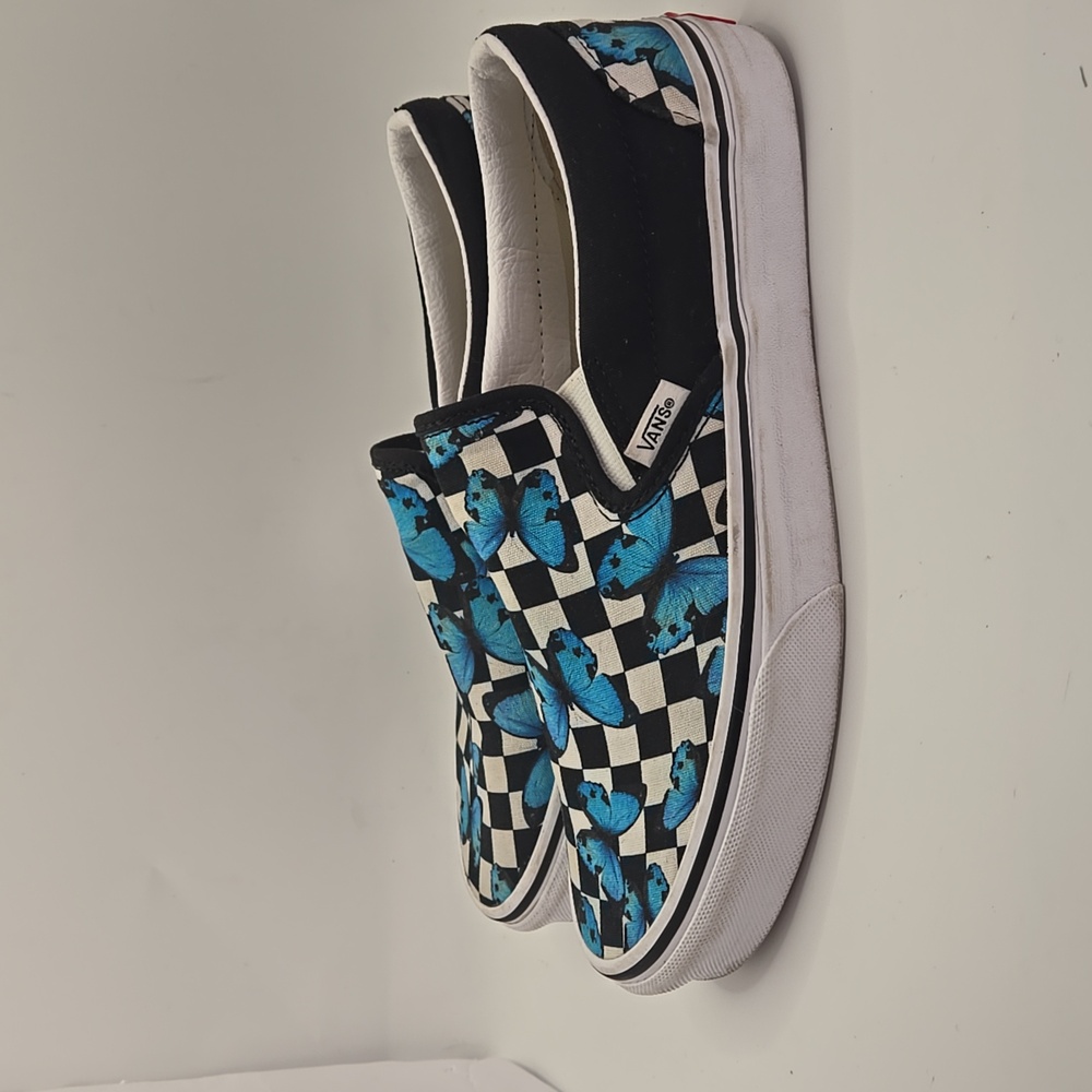 Vans Classic Slip-On Butterfly Checkerboard Pattern Sneaker Shoes Sz 6.5M 8.0W - Picture 2 of 8